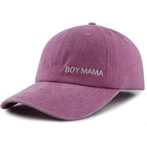 Women's Boy Mama Pink Embroidered Adjustable Buckle Closure Cotton Baseball Cap